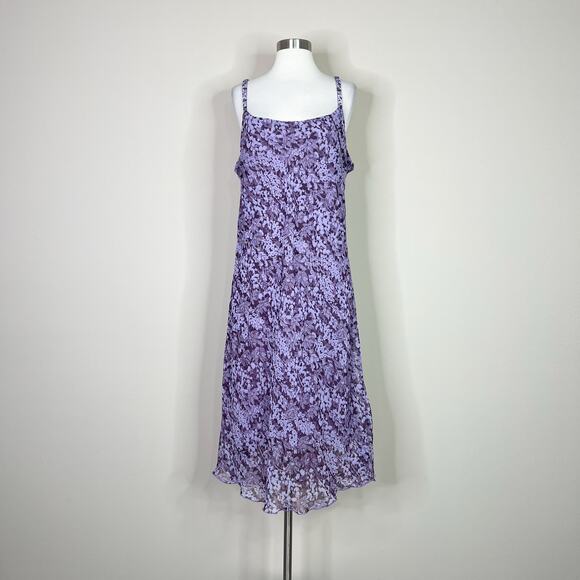Vintage | 90s Believe Purple Lavender Floral Spaghetti Strap Y2K Midi Dress 16 - Picture 2 of 10